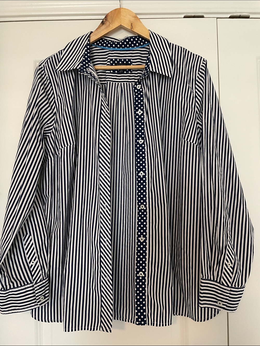 Talbots Striped Button-Up Shirt in Navy and White